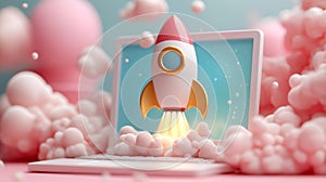 Pink Rocket Blast from Laptop Screen