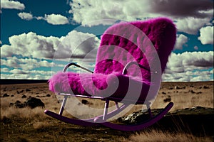 Pink rocking chair in the prairie. 3d render image.