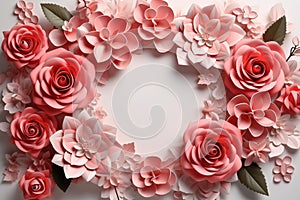 Pink roes delicate petals with blank space frame and vibrant colors a collection of beautiful flowers for celebrations