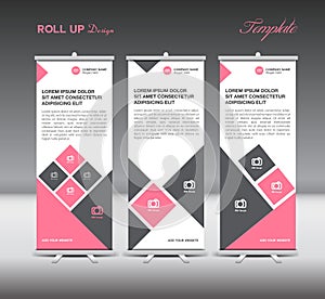 Pink Roll Up Banner template display advertisement layout vector