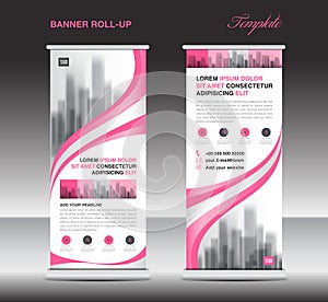 Pink Roll up banner template, stand, display, x-banner, j-flag, pull-up, poster, event, advertisement