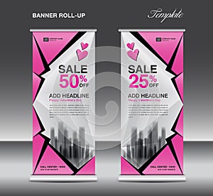 Pink Roll up banner template vector, advertisement, x-banner, poster, pull up design, display, layout, business flyer, sale banner