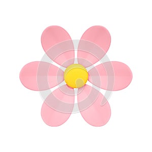 Pink romantic chamomile flower bud with six petals elegant decor element 3d icon realistic vector