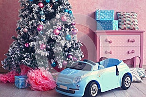 Pink room with christmas new year decoration