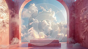 Pink Room With Clouds and Round Window
