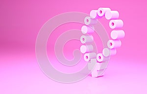 Pink Rosary beads religion icon isolated on pink background. Minimalism concept. 3d illustration 3D render