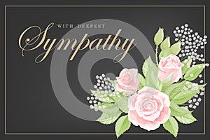 Pink rose bouquet on black background vector sympathy template