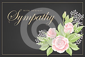 Pink rose bouquet on black background vector sympathy template photo