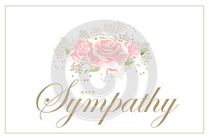Pink rose bouquet on white background vector sympathy template
