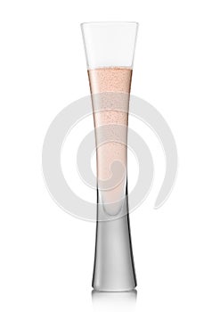 Pink rose champagne flute luxury crystal glass on white background