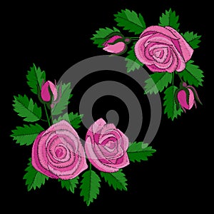 Pink Rose Embroidery Composition