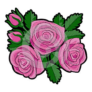 Pink Rose Embroidery Patch