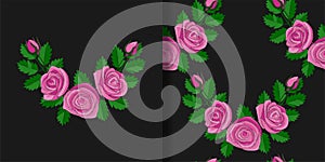 Pink Rose Embroidery print and seamless pattern set