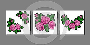 Pink Rose Embroidery prints set