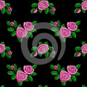 Pink Rose Embroidery Seamless Pattern