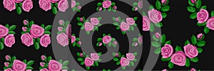 Pink Rose Embroidery seamless pattern set