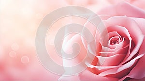 Pink rose flower background closeup with soft focus and sunlight, photo by Generative AI