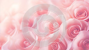 Pink rose flower background closeup with soft focus and sunlight, photo by Generative AI