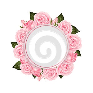 Pink Rose Flower Banner Wreath. isolated on White Background. Vector Illustration