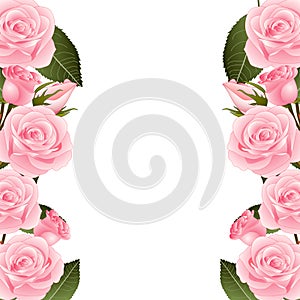 Pink Rose Flower Frame Border. isolated on White Background. Vector Illustration