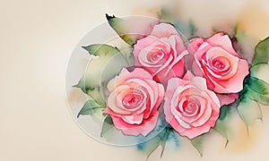 pink rose flowes background There are small green leaves