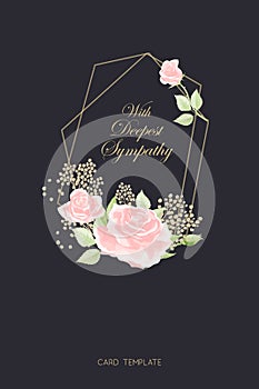 Pink rose frame on black background vector sympathy template