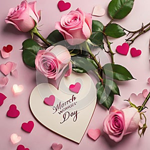 pink rose and heart for 8 march working women\'s day