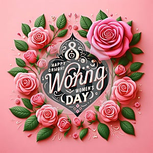 pink rose and heart for 8 march working women\'s day