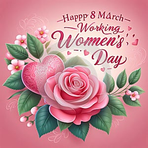 pink rose and heart for 8 march working women\'s day