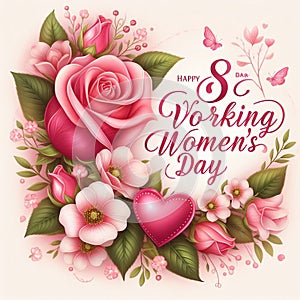 pink rose and heart for 8 march working women\'s day