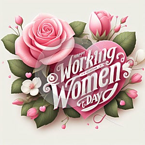 Pink rose and heart for 8 March working women\'s day
