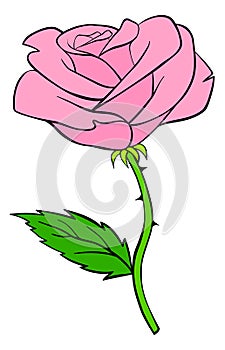 Pink rose icon. Flower cartoon vector illustration isolated on white