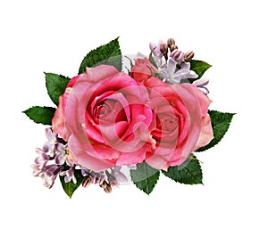 Pink rose and lilac flowers bouquet