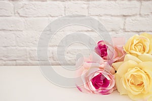 Pink Rose Mock Up. Styled Stock Photography. Floral Frame, Styled Wall Mock Up. Rose Flower Mockup, Valentine Mothers Day Card, Gi