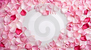 Pink Rose Petals White Heart Symbol Background