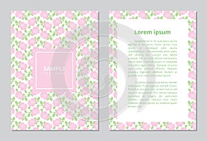 Pink rose vintage book cover template with pastel flower seamless pattern.