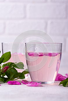 Pink rose water, summer healthy drink