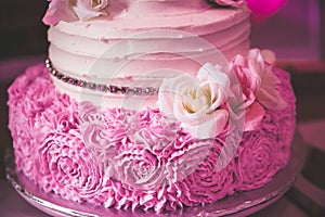 Pink Rose Wedding Cake