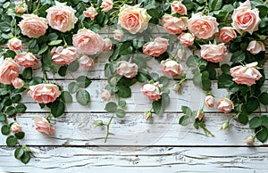 Pink Roses Adorning White Fence