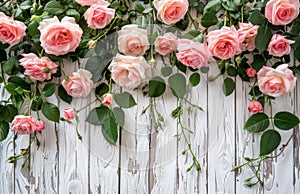 Pink Roses Adorning White Fence