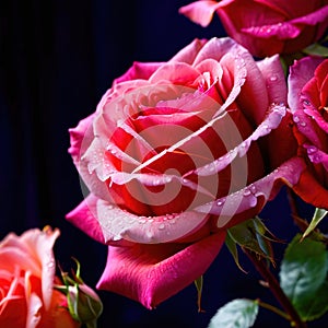 Pink roses against dark background, floral bouqeut for romance and love