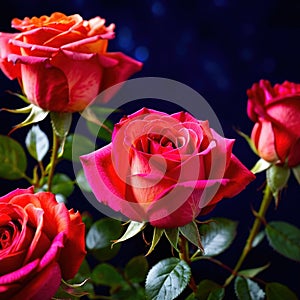 Pink roses against dark background, floral bouqeut for romance and love