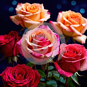 Pink roses against dark background, floral bouqeut for romance and love