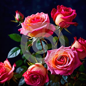 Pink roses against dark background, floral bouqeut for romance and love