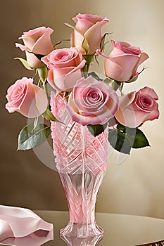 a pink roses arranged in a sophisticate photo