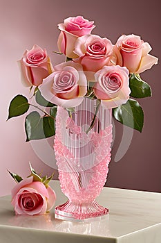 .a pink roses arranged in a sophisticate photo