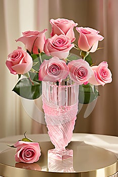 a pink roses arranged in a sophisticate photo