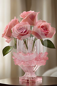 a pink roses arranged in a sophisticate photo