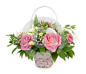 Pink roses basket