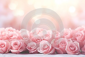 a pink roses border on light pink blurry background generative AI